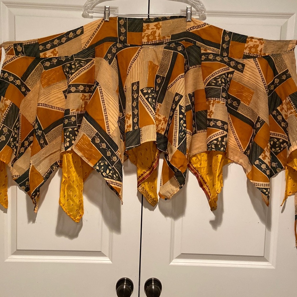 Vintage Silk Layered Handkerchief Hem Reversible Wraparound Skirt Flowy Mini